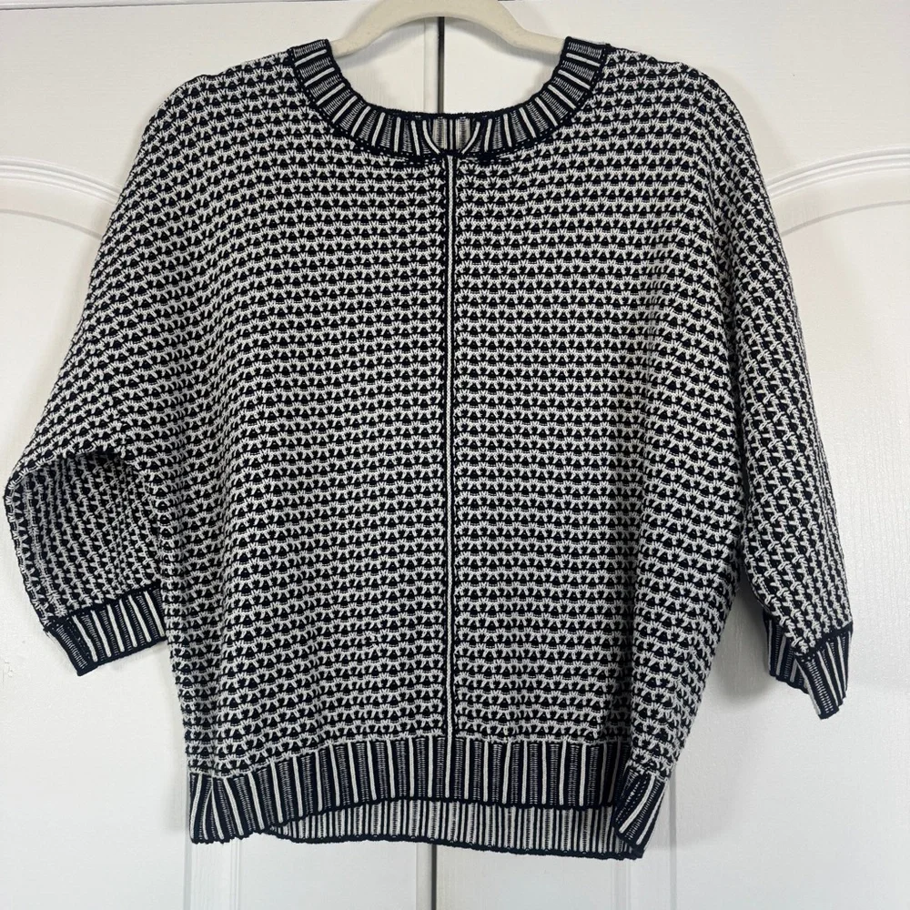 NWT NIC+ZOE Easy Tuck Stitch Pullover Sweater Split Neck Blue Size Medium - Picture 3 of 10